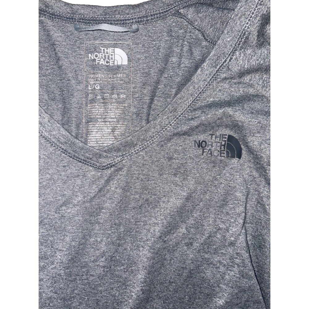 The North Face Women’s Gray V-Neck Long Sleeve Stretch Logo Tee Size L/G